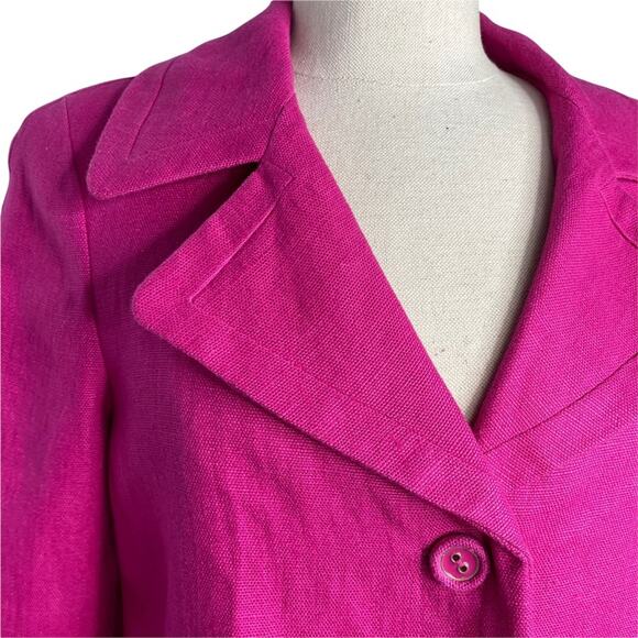 Talbots Linen Blazer 3 Button Pockets Bright Pink Lined 4 EUC - Picture 4 of 10